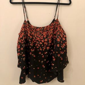 Free People Black Floral Silk Top